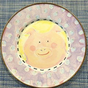 Mackenzie Childs Piggy Pig Pink Enamel Dessert Plate